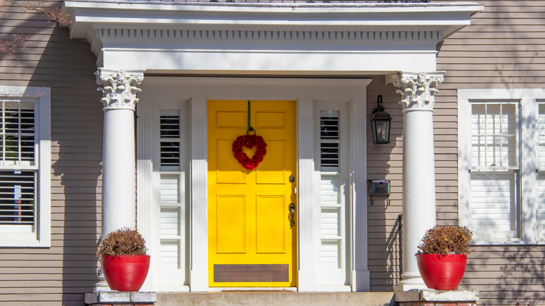 Front door with heart wreath
