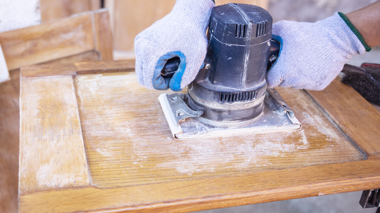 sanding cabinet doors