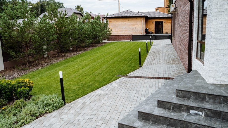 Backyard walkway with pavers