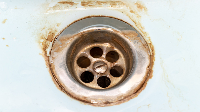 Rust stains around sink drain