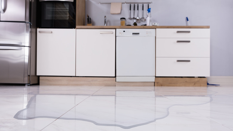 Floor flooded by leaking dishwasher