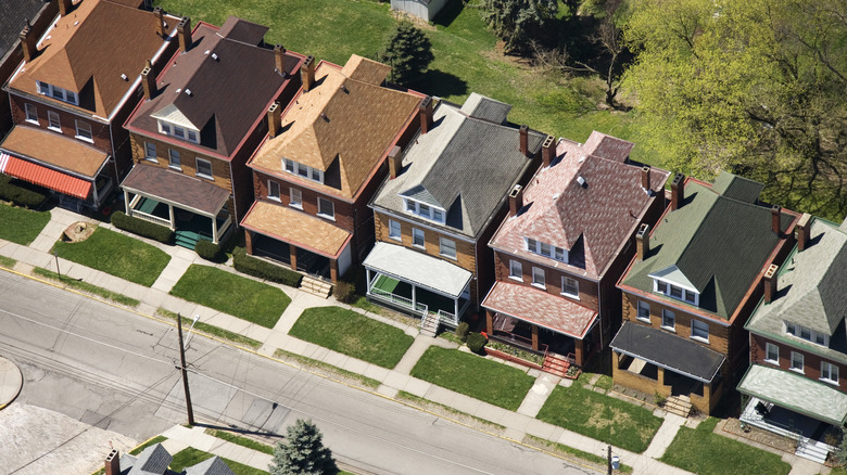 row of houses overhead 