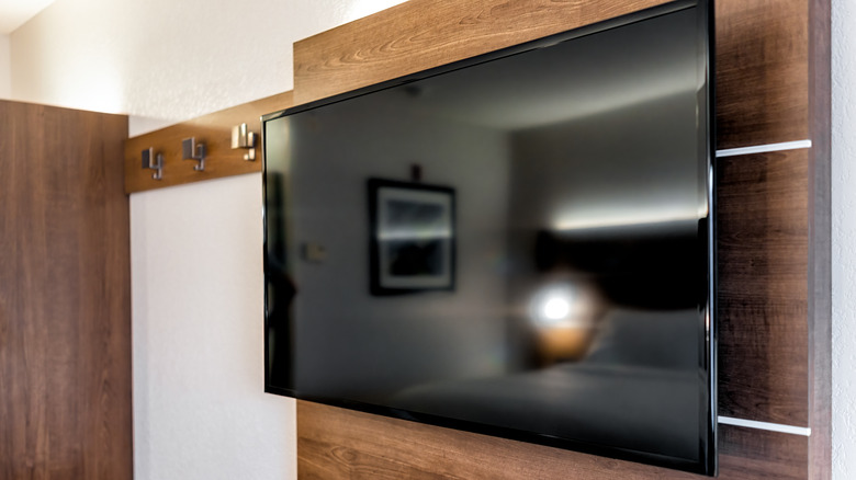 Mounted TV in bedroom 