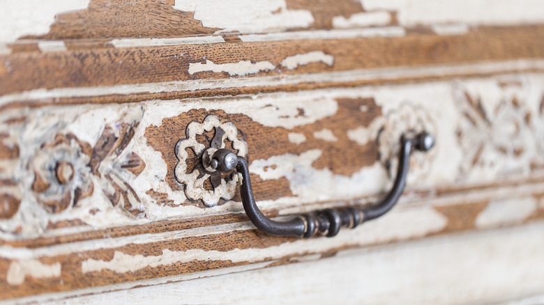 antiqued wood drawer