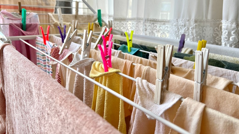 laundry on drying rack