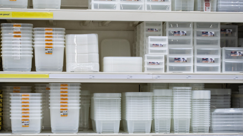 Plastic containers on display