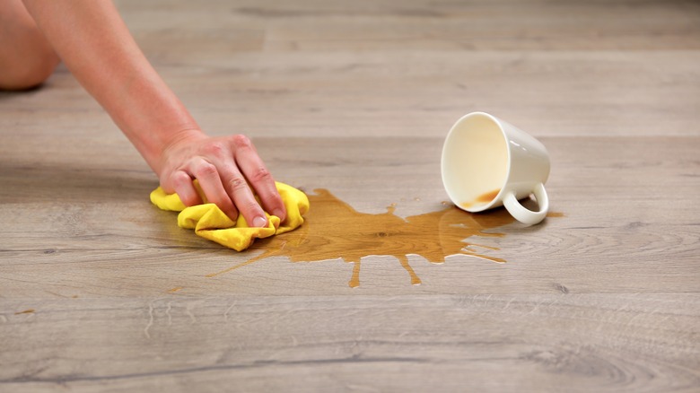 Coffee spill wood floors