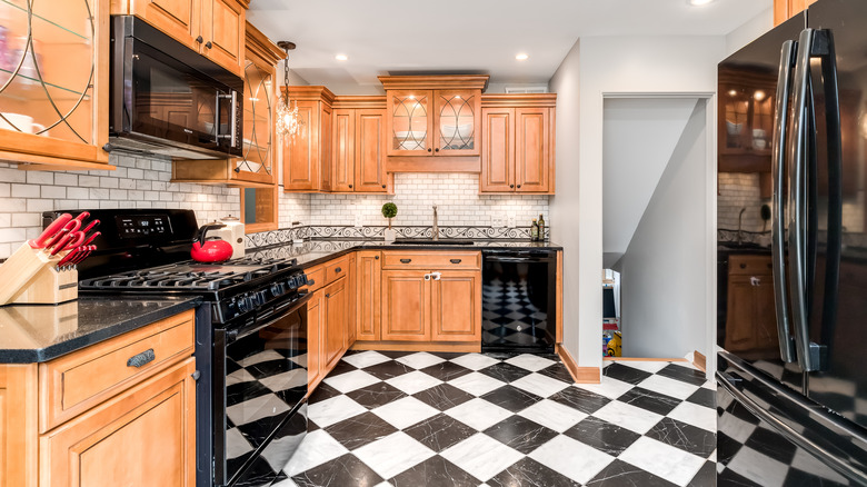 kitchen with checkered flooring 