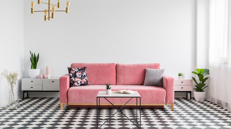 living room with checkered flooring 