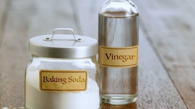 bottles of vinegar and baking soda