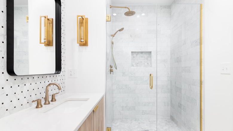 white bathroom gold hardware