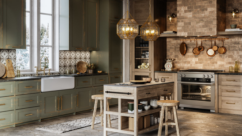 Cottage style kitchen with copper accessories