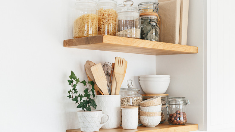 Wooden open shelving