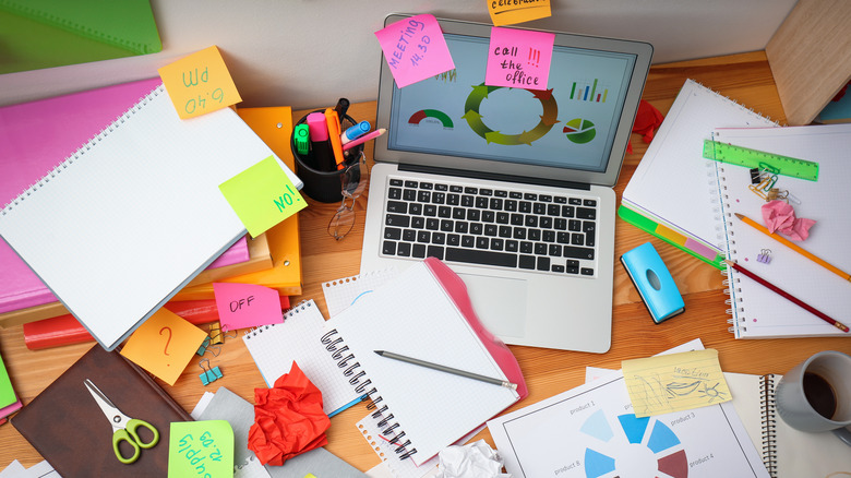 messy and cluttered desk