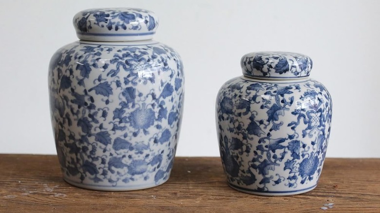 Two blue and white ginger jars