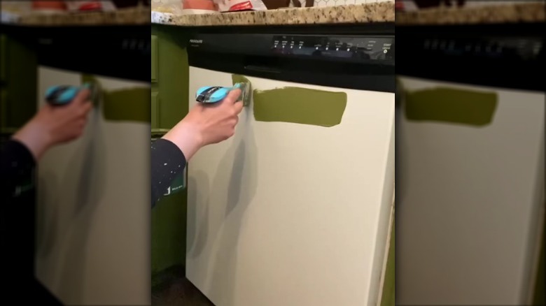 person painting a dishwasher