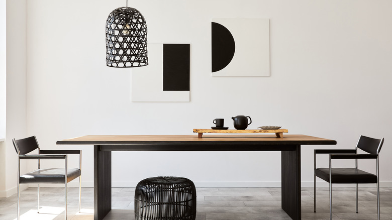 Dining table in black-and-white room