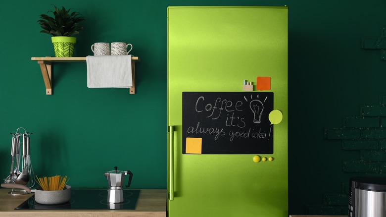 green fridge and walls