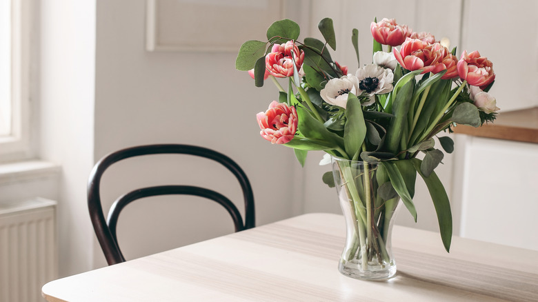 Fresh flowers on kitchen table