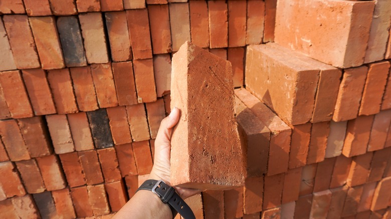 Someone holding a brick