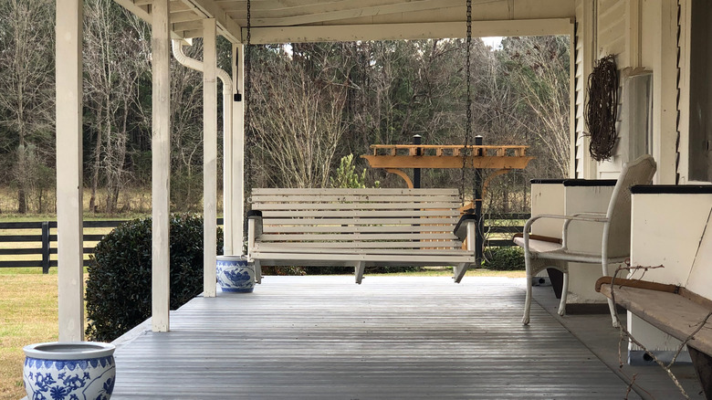 White wood porch swing