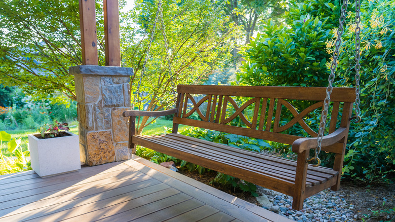 Wooden porch swing