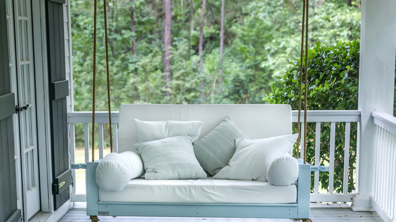 White and blue porch swing
