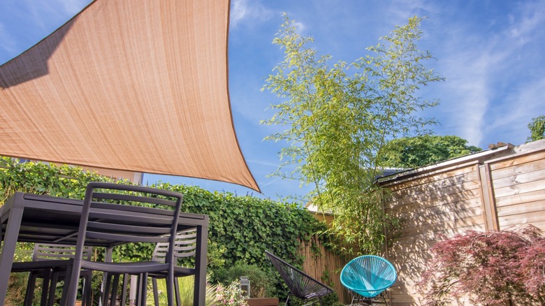 Patio shade sail against the sky