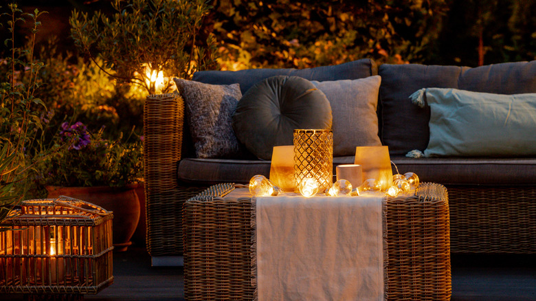 Backyard lights and seating