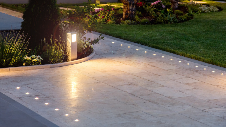 Concrete path with side lighting