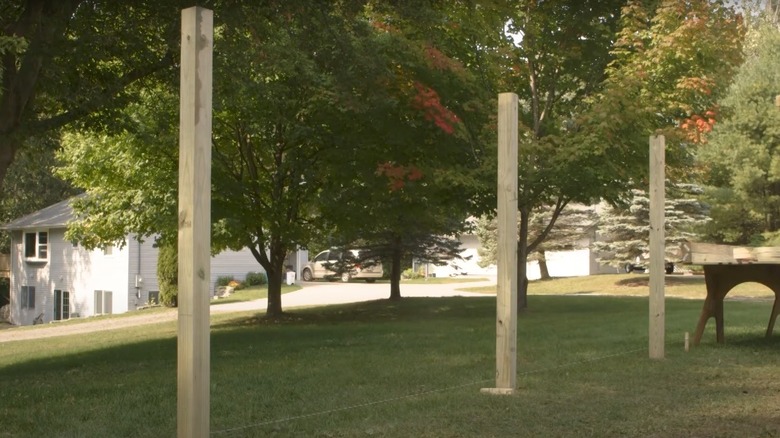 Properly spaced fence posts in a yard