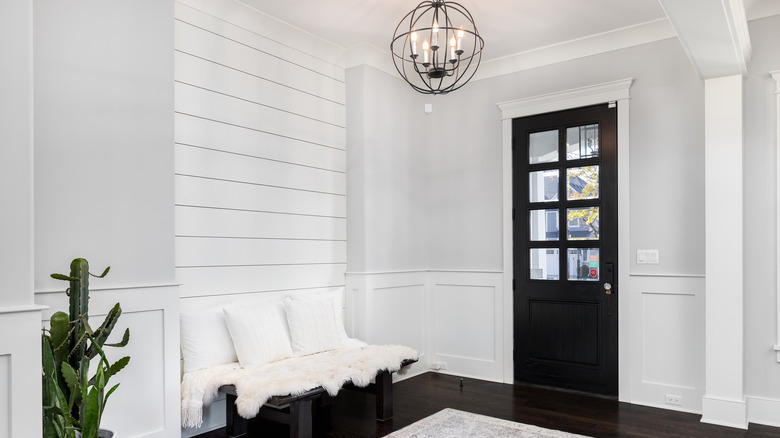 shiplap wall in entryway