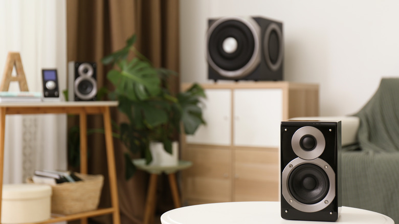 Warm living room with speakers