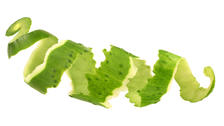 cucumber peel on white background