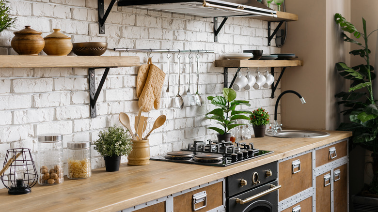 Stove and butcher block counter