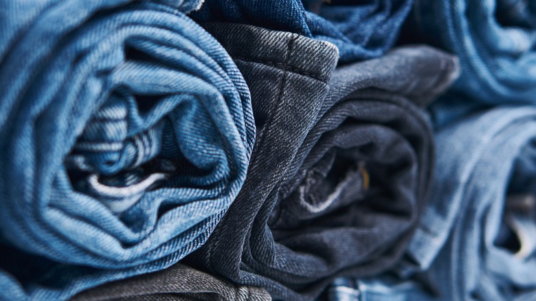 Pile of rolled up denim