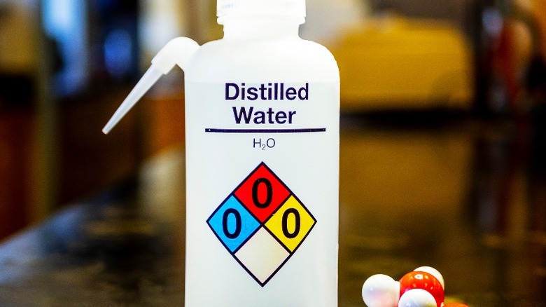 Bottle of labeled distilled water