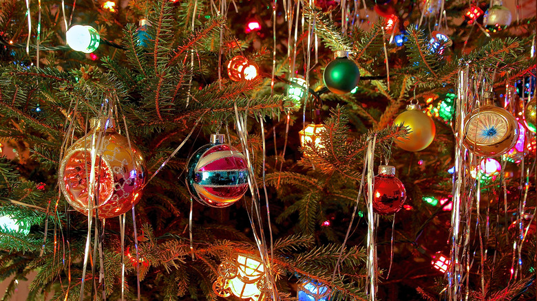 Christmas tree with tinsel