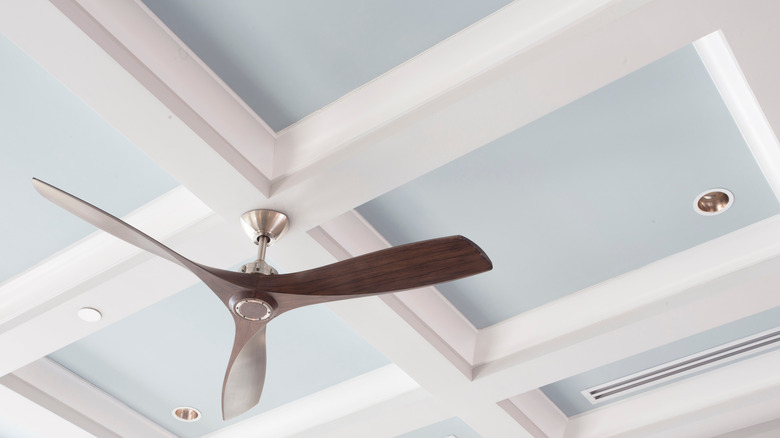 Coffered ceiling with fan