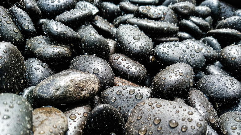 Basalt stones in rain