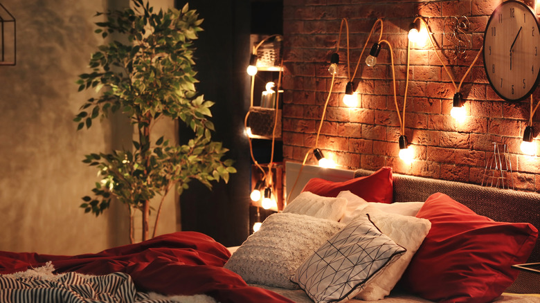 string lights on wall