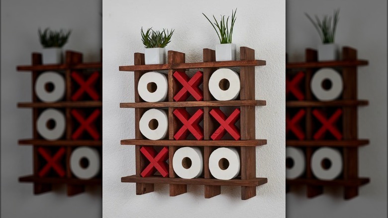 wood tic-tac-toe toilet paper holder