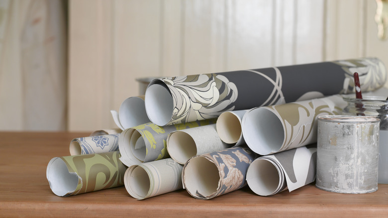 Various rolls of wallpaper for lining drawers