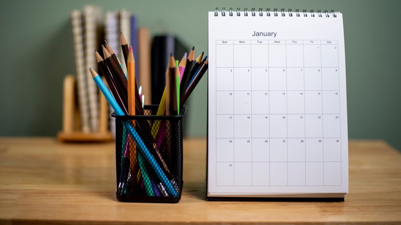 calendar and pencils