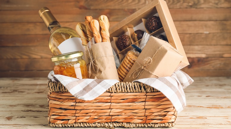gift basket of food and wine