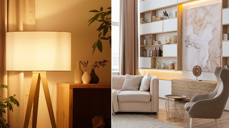 Lamp and living room split image