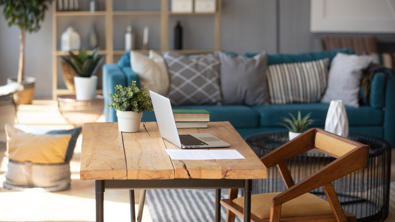 work table in living room 