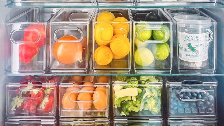 organized fridge with fruits