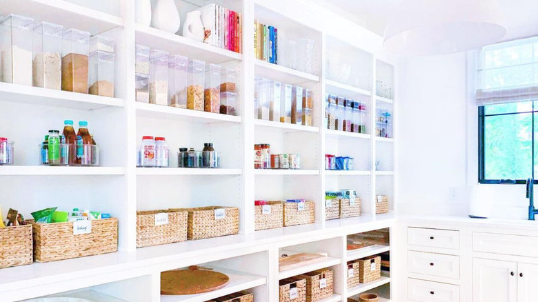 storage boxes and container on shelves