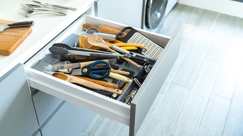 Messy kitchen drawer